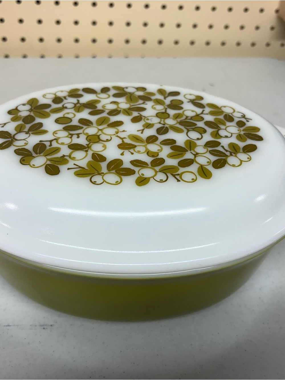 Pyrex Olive Green & White Floral Casserole Dish